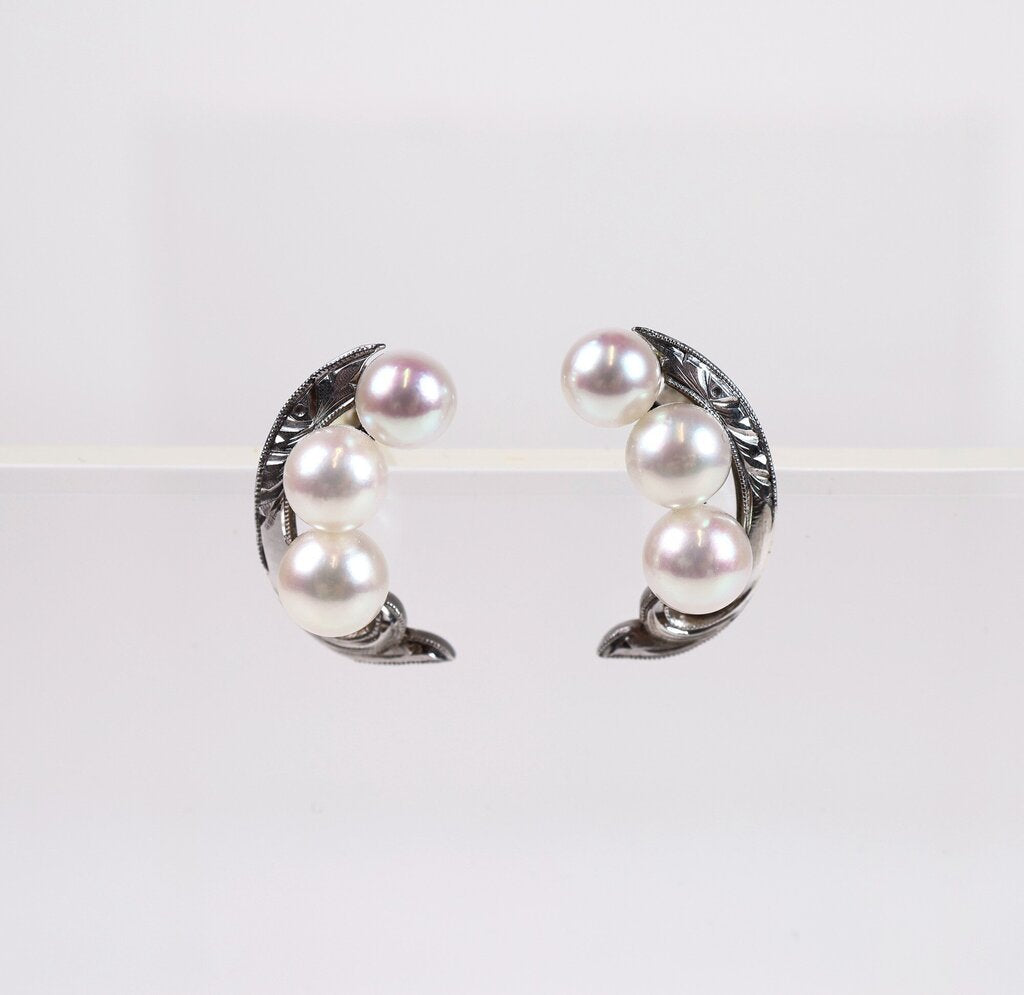Sterling and Pearl Pea Pod Earrings