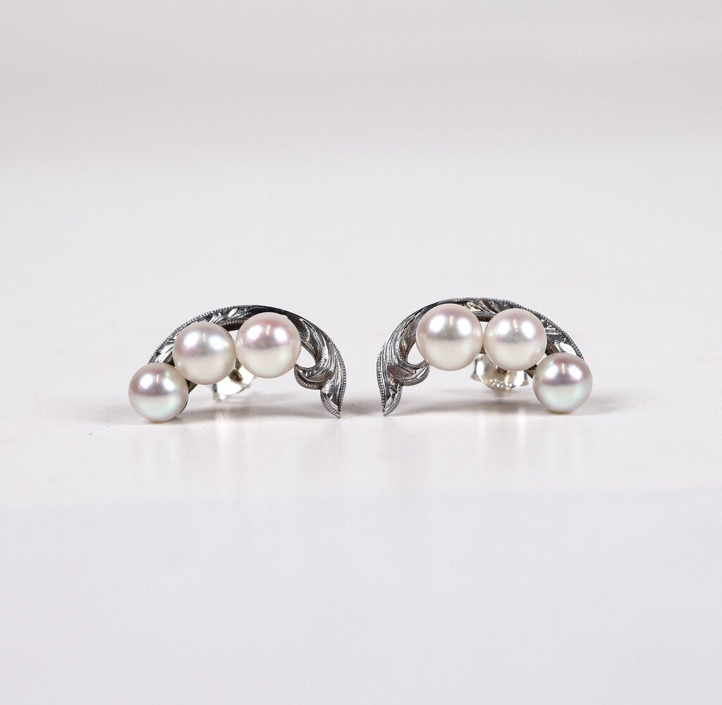 Sterling and Pearl Pea Pod Earrings