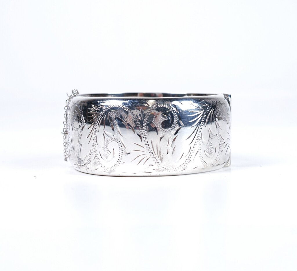Vintage Sterling Hinged Engraved Bracelet