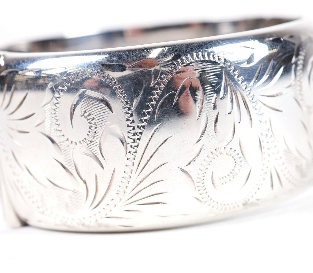 Vintage Sterling Hinged Engraved Bracelet
