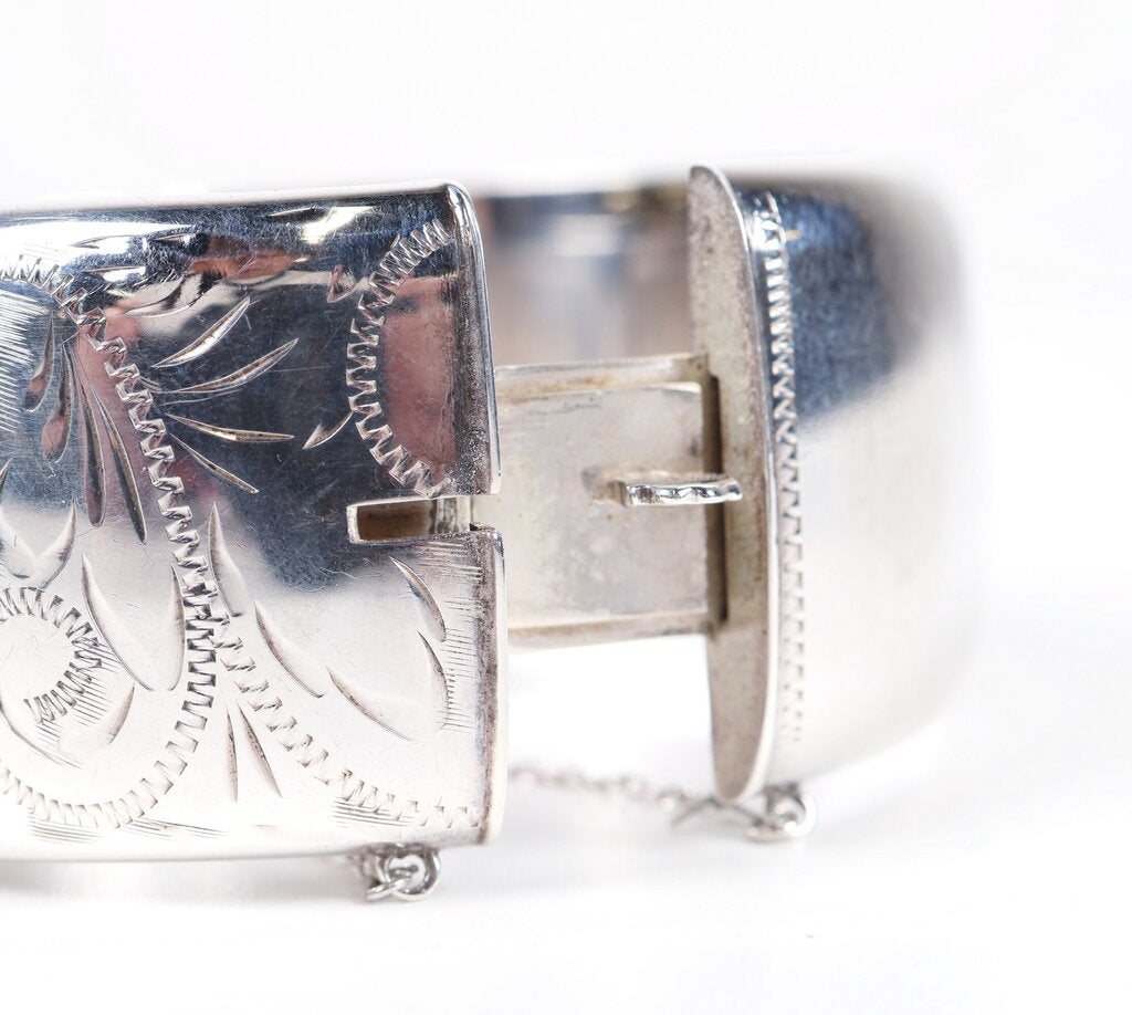 Vintage Sterling Hinged Engraved Bracelet