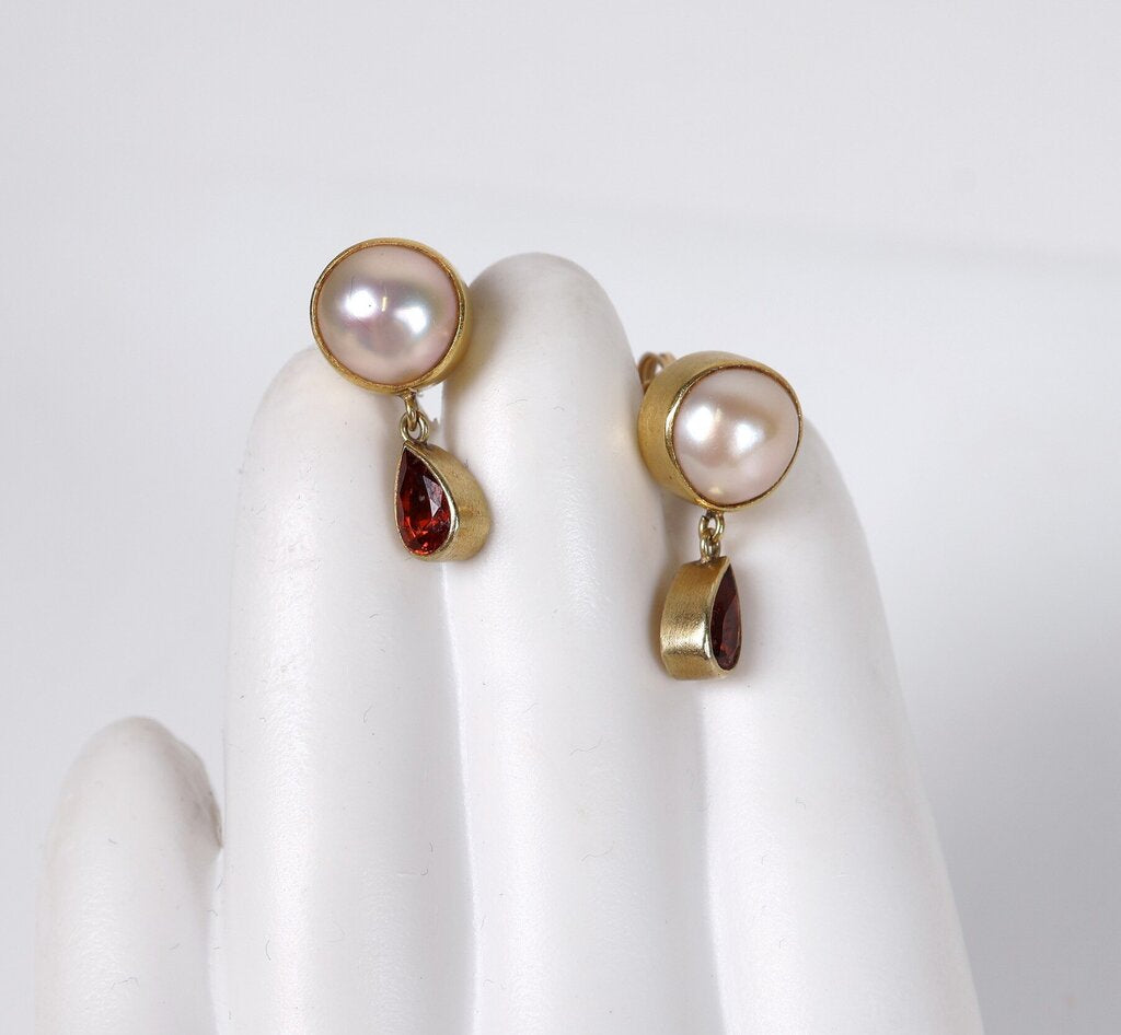22K Pearl and Malaya Garnet Earrings