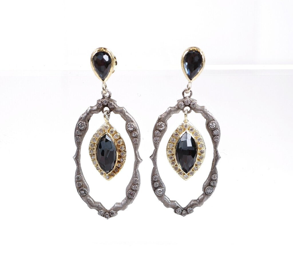 Sterling 18K Quartz Doublet and Diamond Drop Earrings