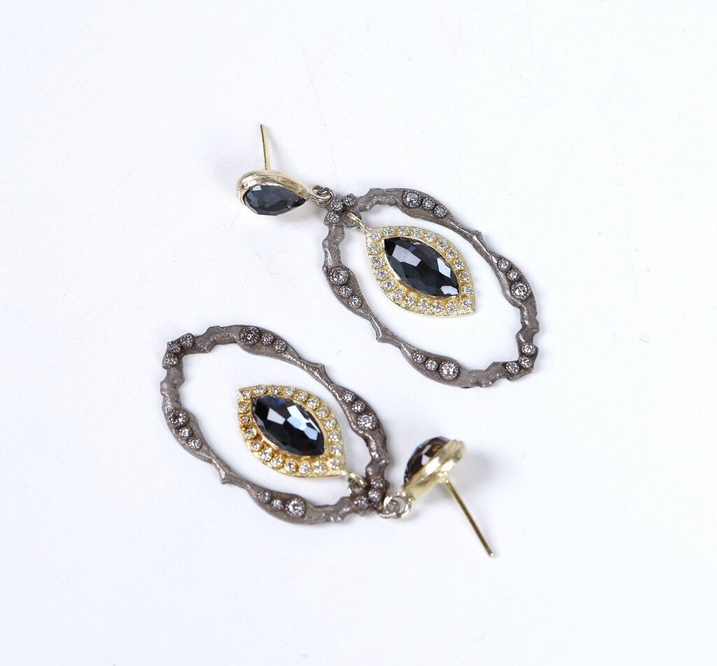Sterling 18K Quartz Doublet and Diamond Drop Earrings