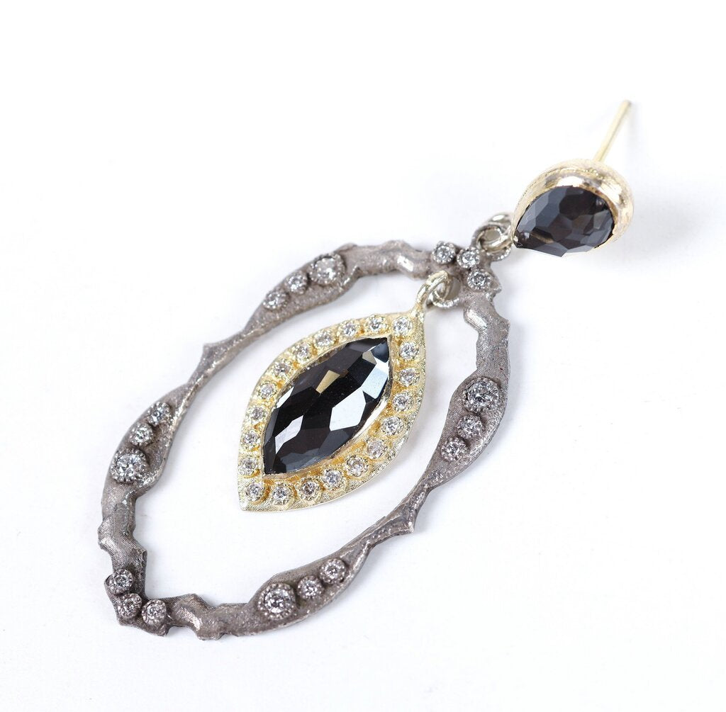Sterling 18K Quartz Doublet and Diamond Drop Earrings