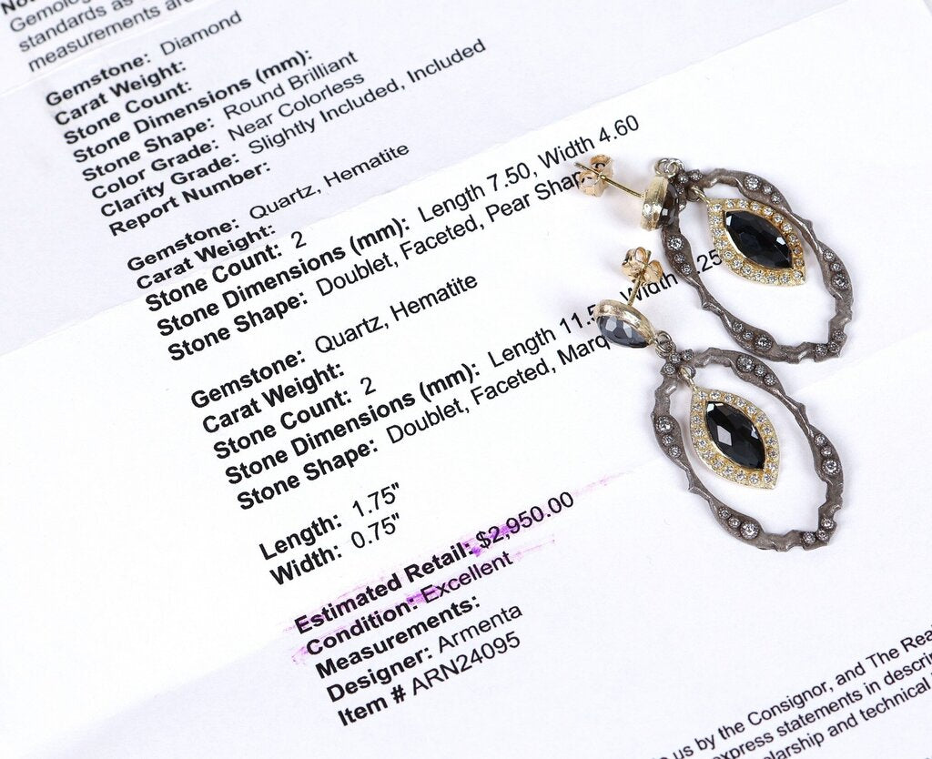 Sterling 18K Quartz Doublet and Diamond Drop Earrings