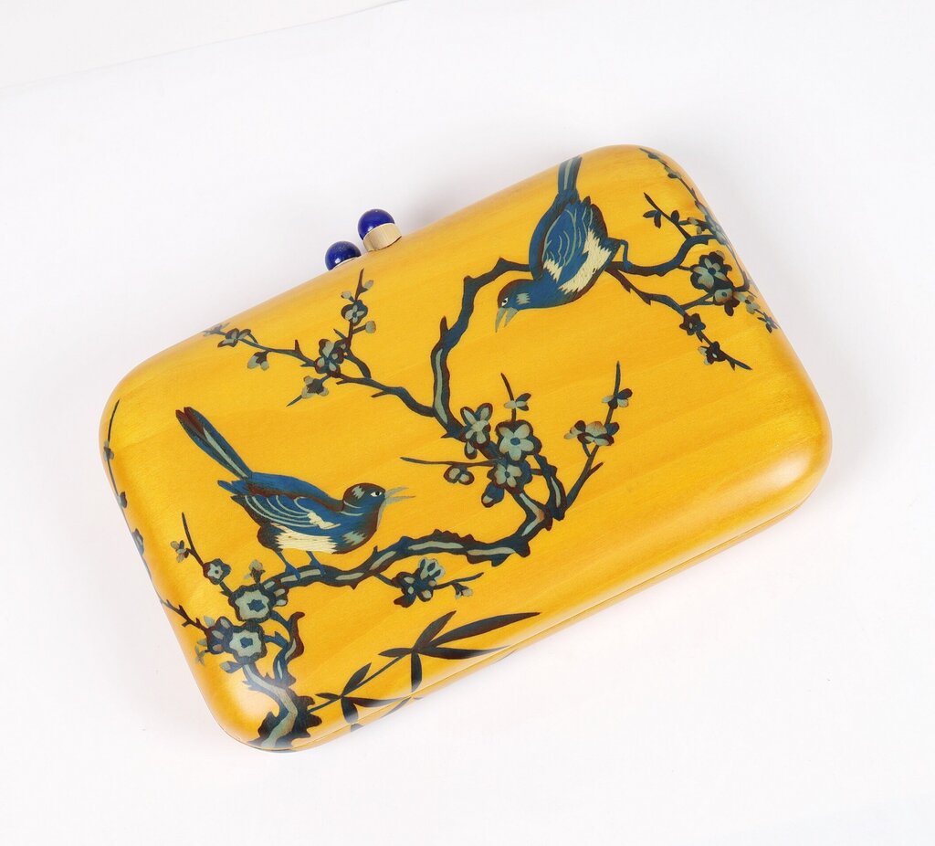 Birds and Branches Marquetry Clutch