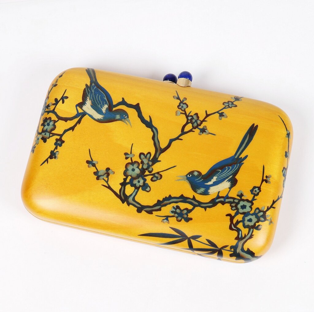 Birds and Branches Marquetry Clutch