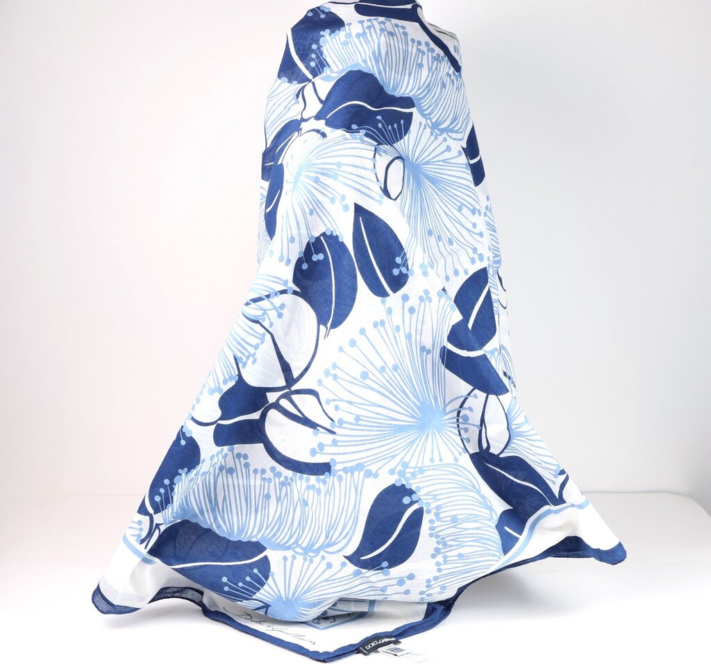 Blue and White Large Floral Scarf