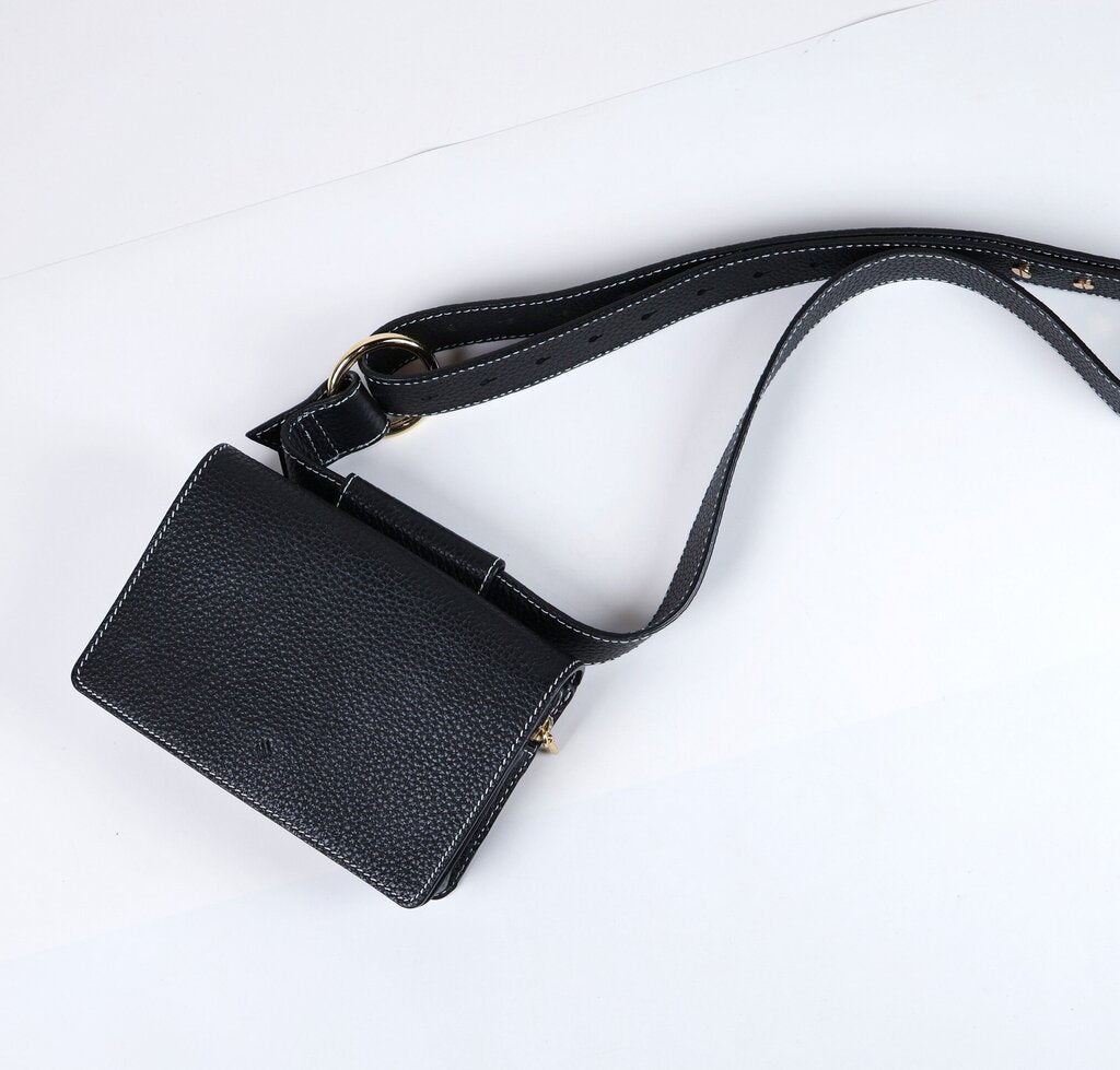 Black Pebbled Leather 'Cedar' Belt Bag