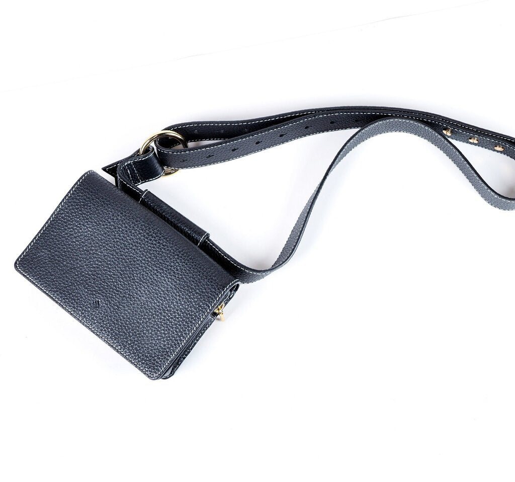 Black Pebbled Leather 'Cedar' Belt Bag