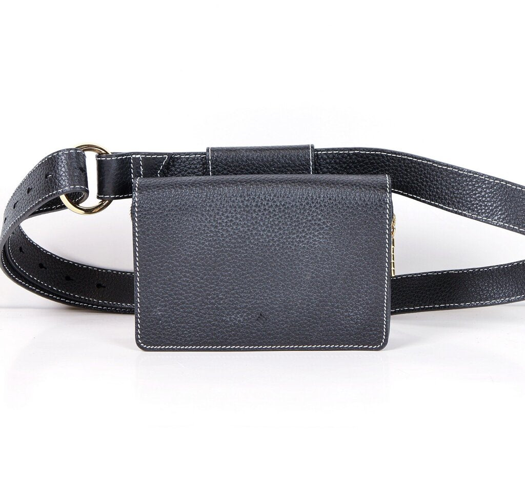 Black Pebbled Leather 'Cedar' Belt Bag