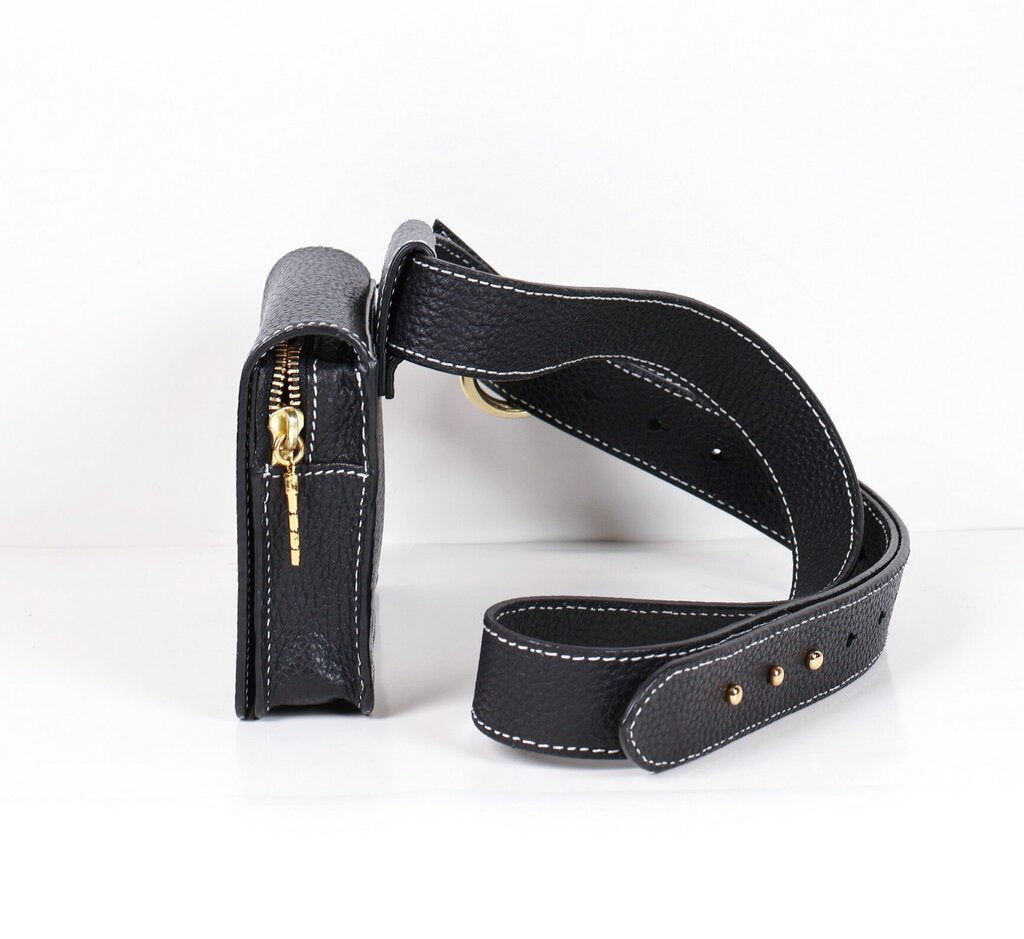 Black Pebbled Leather 'Cedar' Belt Bag