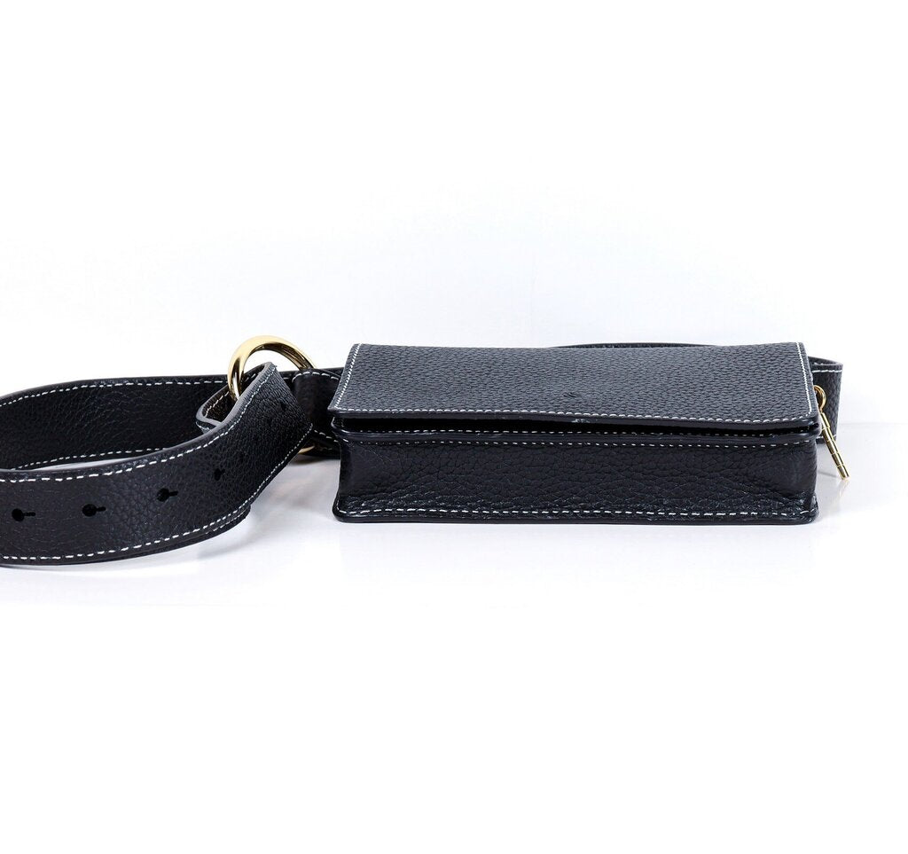 Black Pebbled Leather 'Cedar' Belt Bag