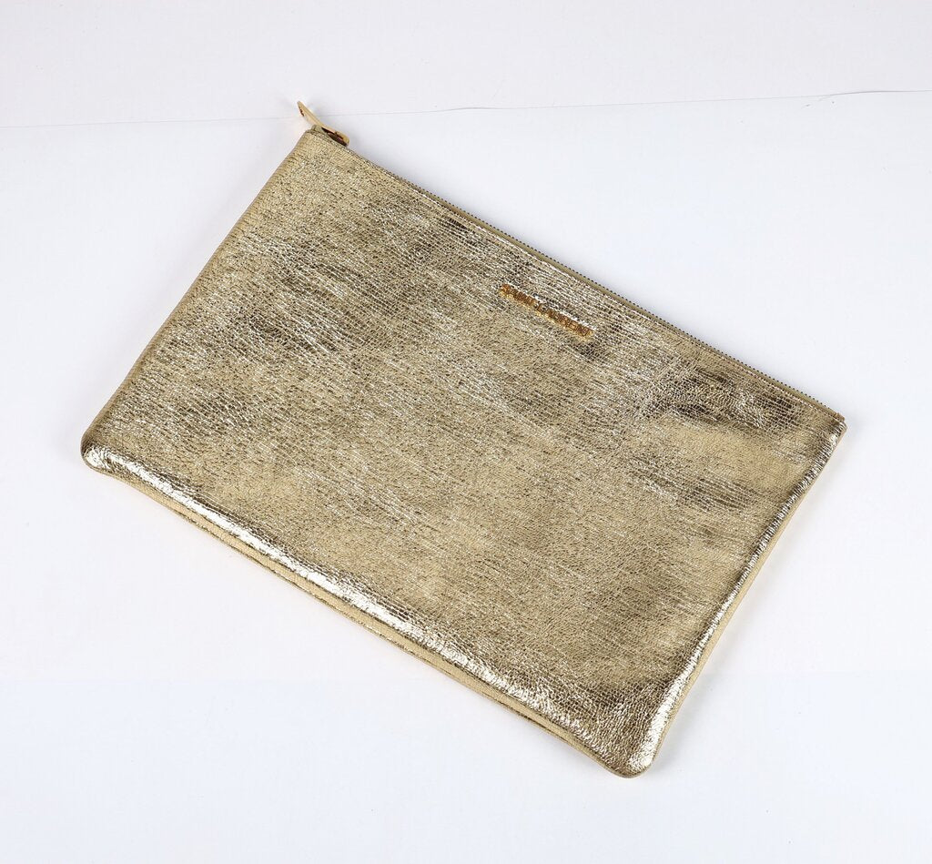 Large Gold Zip Clutch