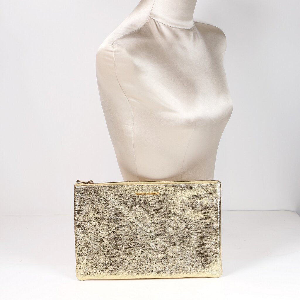 Large Gold Zip Clutch