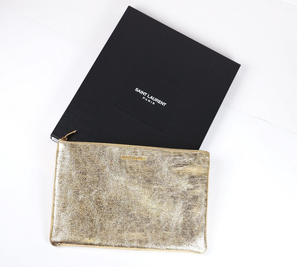 Large Gold Zip Clutch
