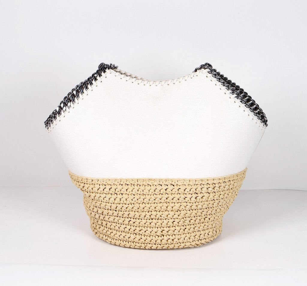 Raffia White Bucket Chain Tote