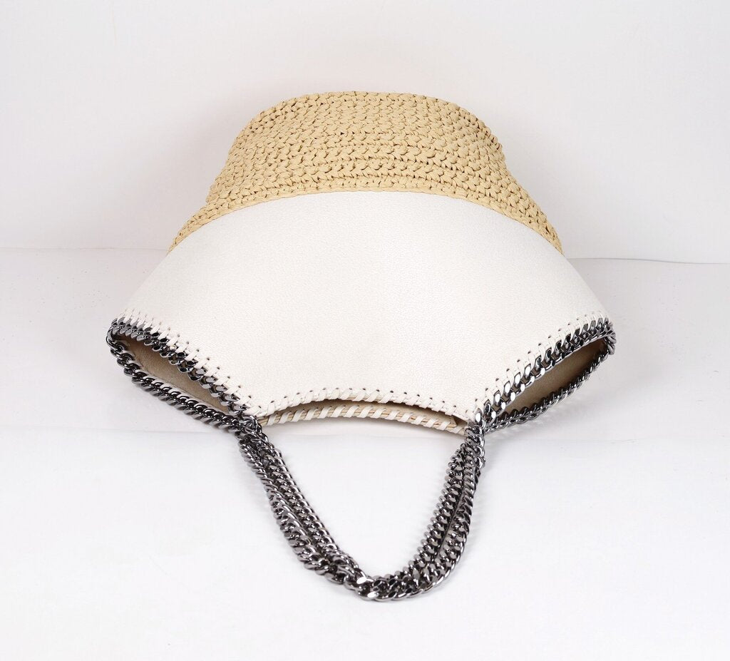 Raffia White Bucket Chain Tote