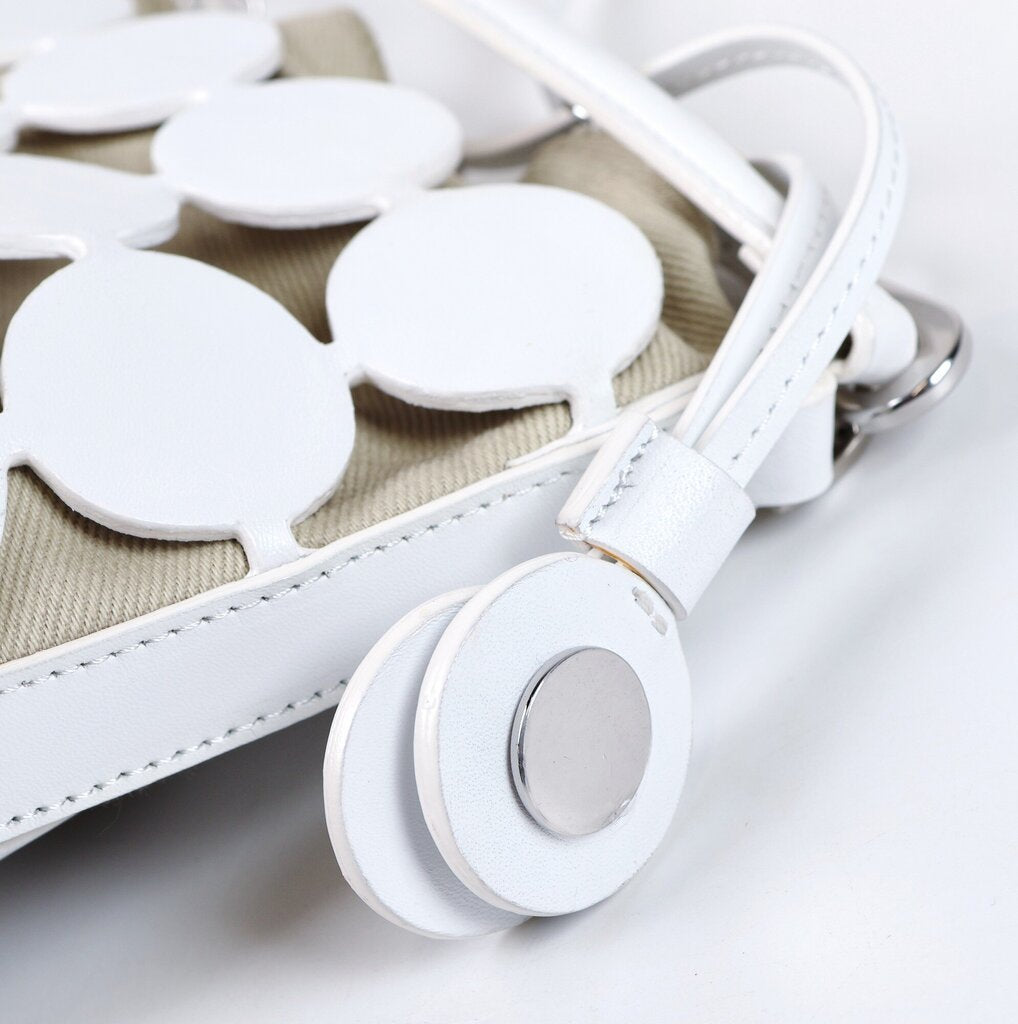 White 'Bulles' Circular Leather and Canvas Bucket Bag
