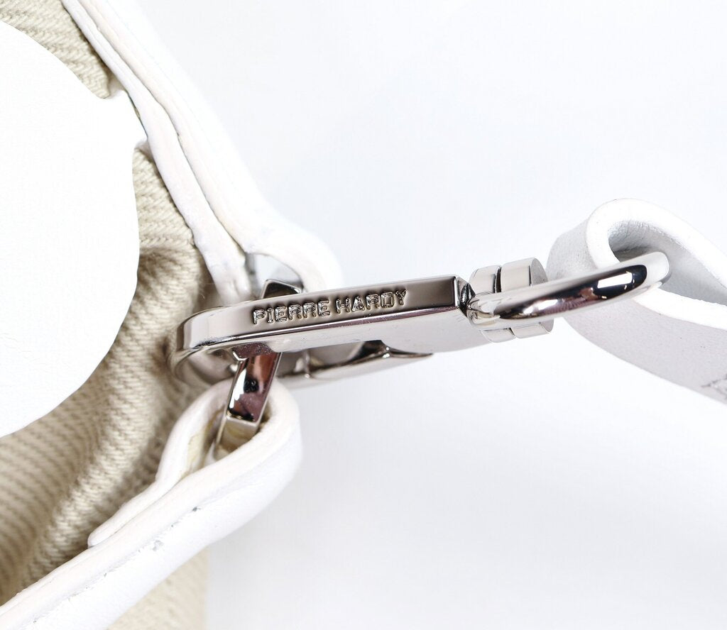 White 'Bulles' Circular Leather and Canvas Bucket Bag
