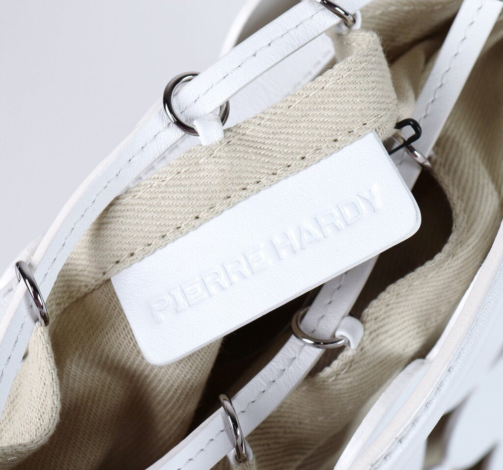 White 'Bulles' Circular Leather and Canvas Bucket Bag