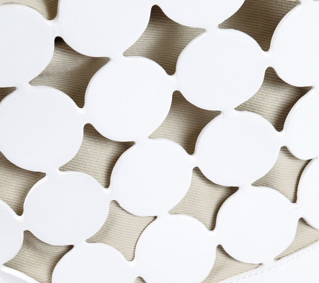 White 'Bulles' Circular Leather and Canvas Bucket Bag