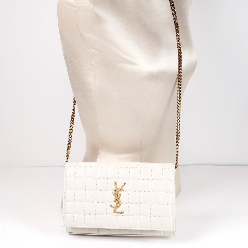 Cream Quilted "Cassandra" Wallet on Chain