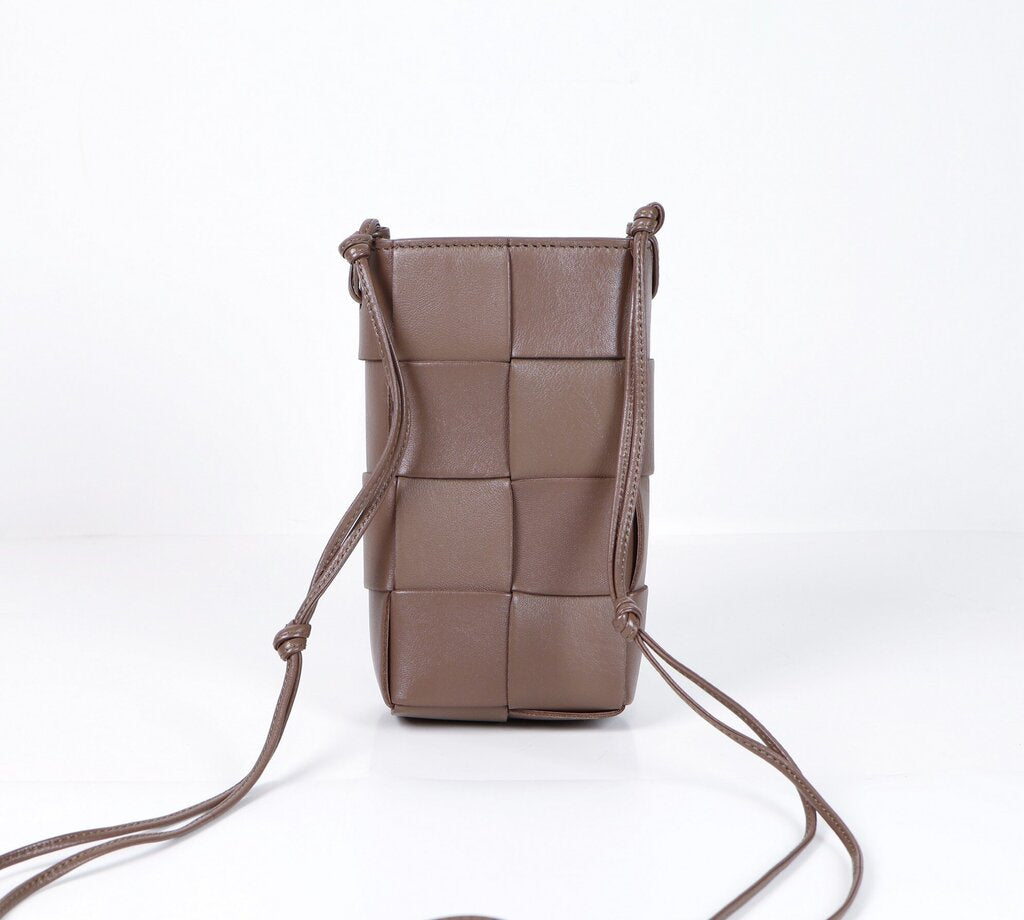 Brown Cassette Leather Crossbody Phone Holder