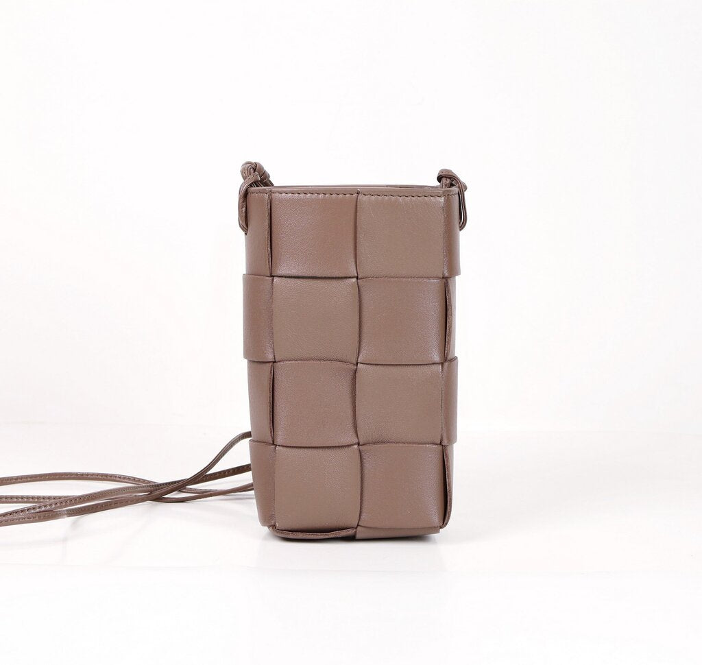 Brown Cassette Leather Crossbody Phone Holder