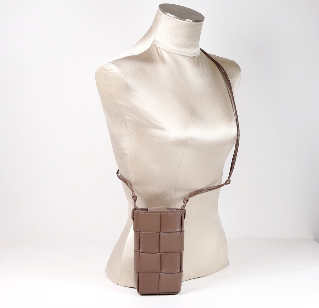Brown Cassette Leather Crossbody Phone Holder
