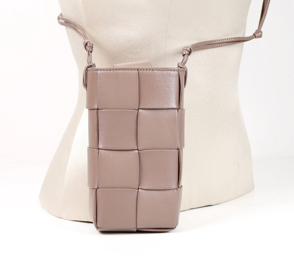 Brown Cassette Leather Crossbody Phone Holder