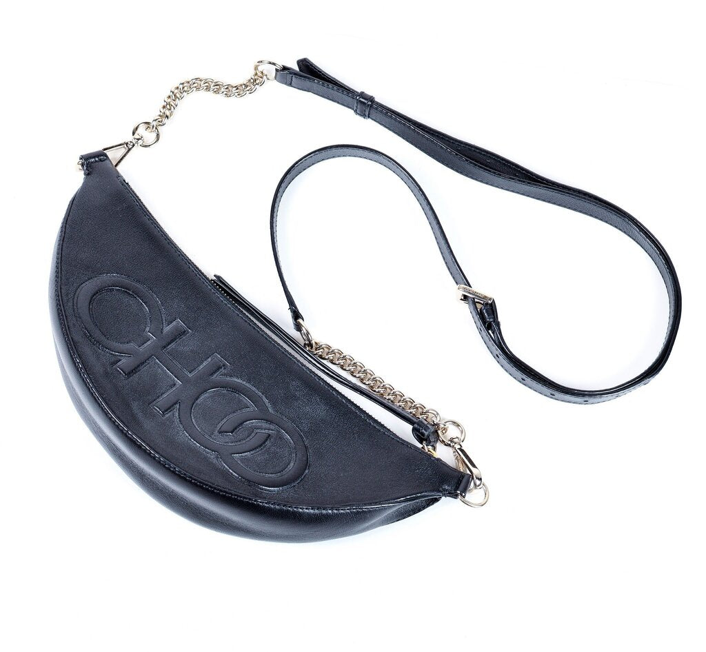 Black Leather Embossed Fanny Pack/Crossbody