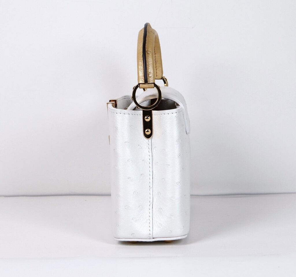 Gold Leather and White Ostrich Mini Capucine