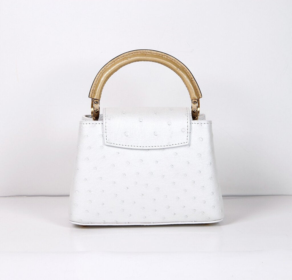 Gold Leather and White Ostrich Mini Capucine