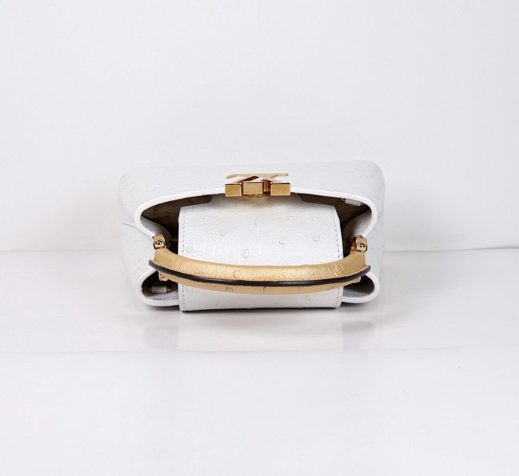 Gold Leather and White Ostrich Mini Capucine
