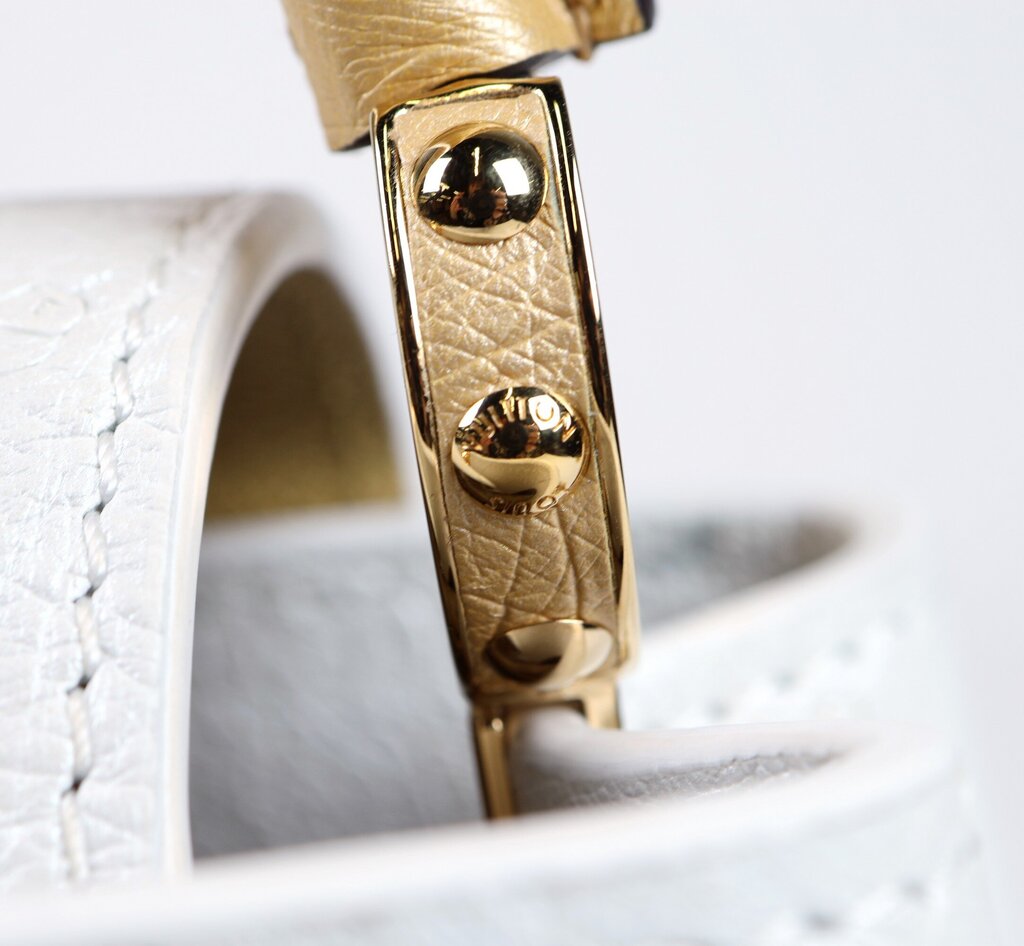 Gold Leather and White Ostrich Mini Capucine