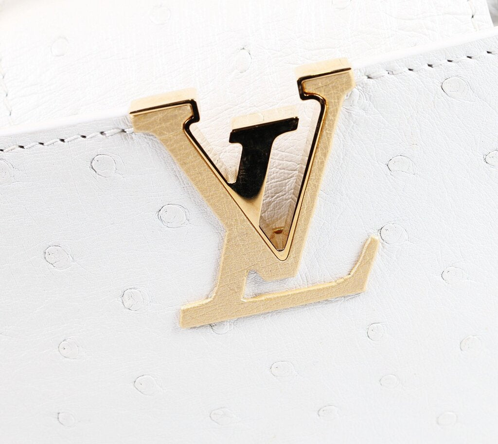 Gold Leather and White Ostrich Mini Capucine