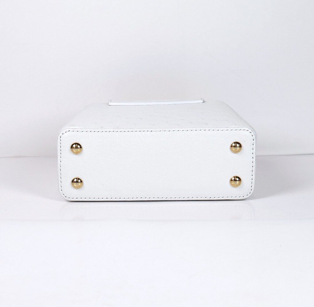 Gold Leather and White Ostrich Mini Capucine