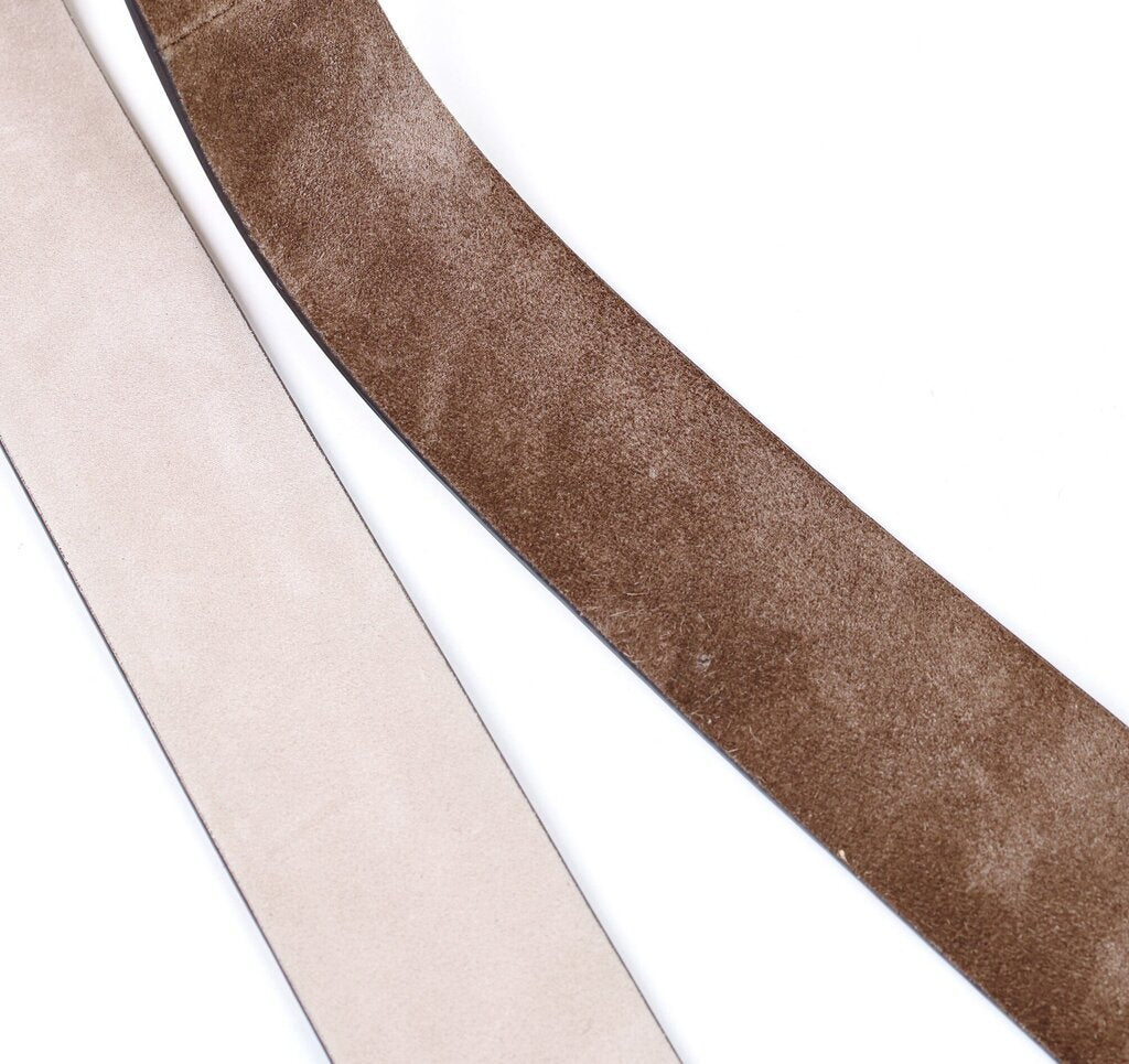 (M) Brown Suede Belt with Gold Buckle