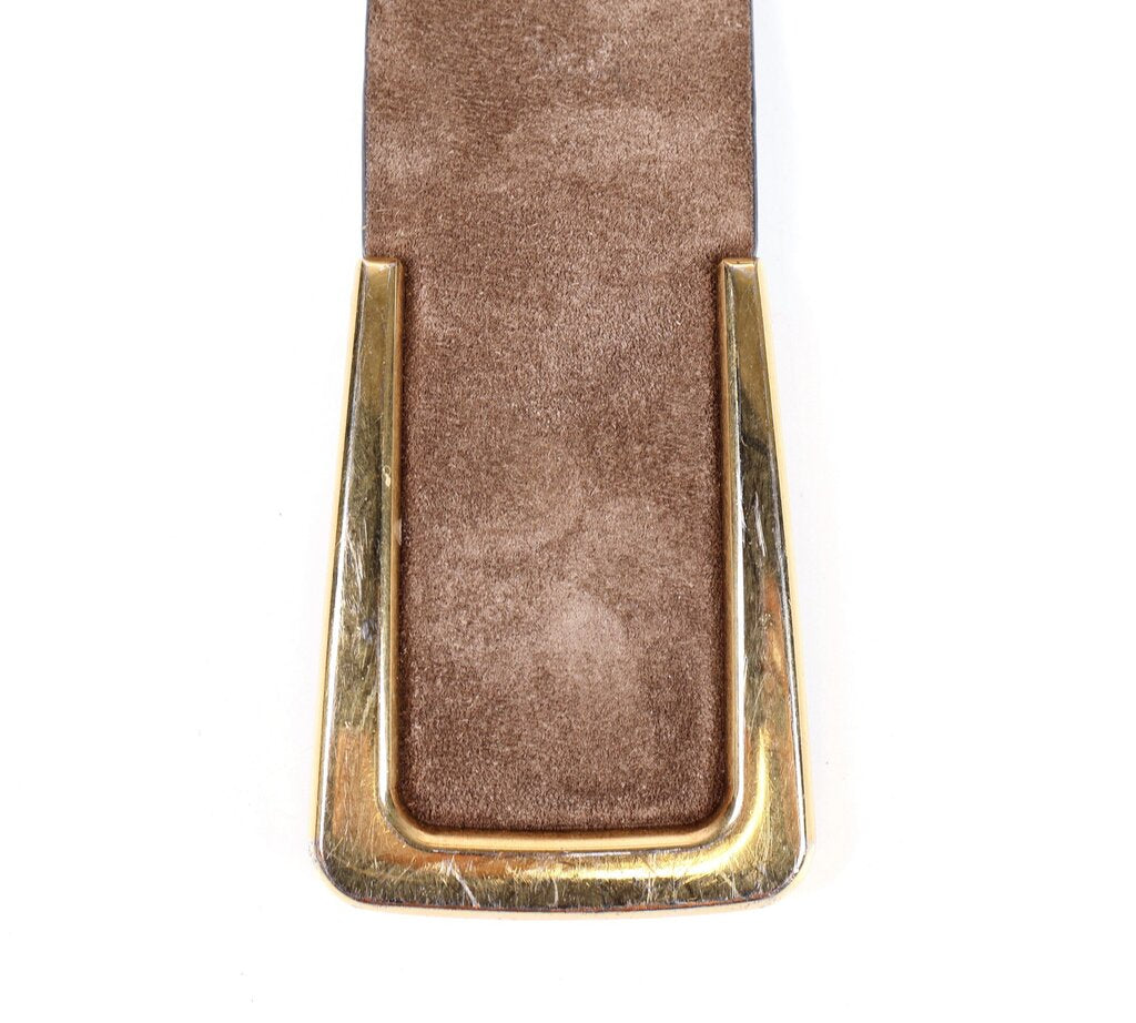 (M) Brown Suede Belt with Gold Buckle