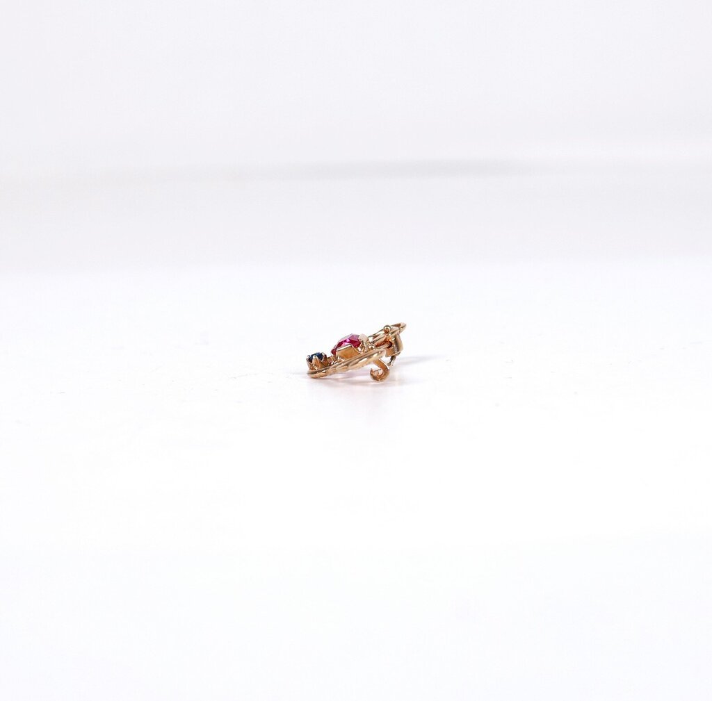 14K Gold Sapphire and Ruby Filigree Pin