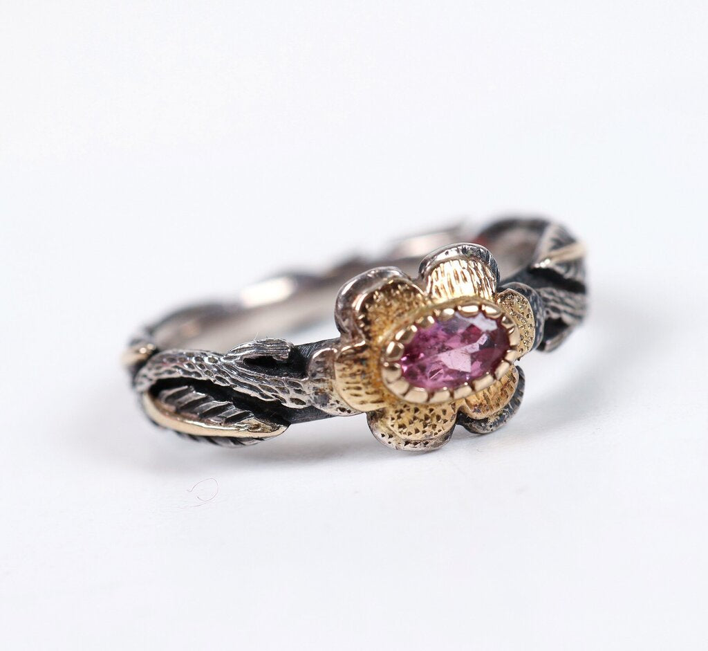 Sterling 18K Gold and Pink Tourmaline ring (5.5)