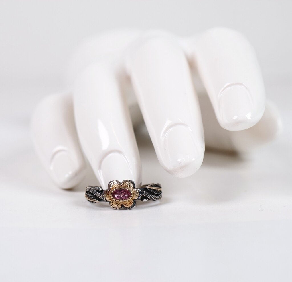 Sterling 18K Gold and Pink Tourmaline ring (5.5)