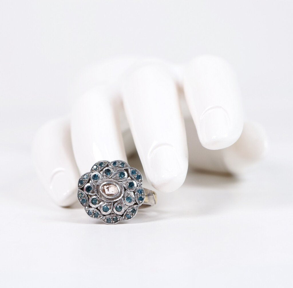 Sterling Polki Diamond and Blue Zircon Ring (7.25)