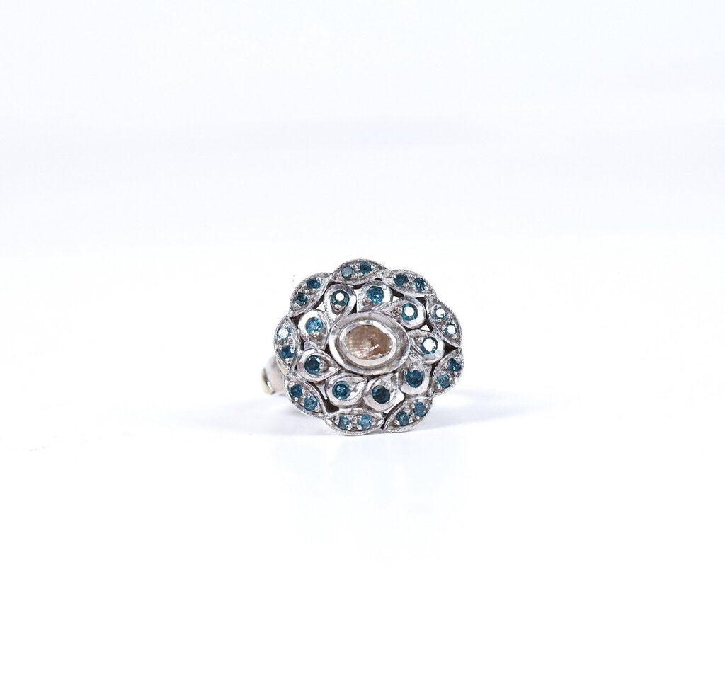 Sterling Polki Diamond and Blue Zircon Ring (7.25)