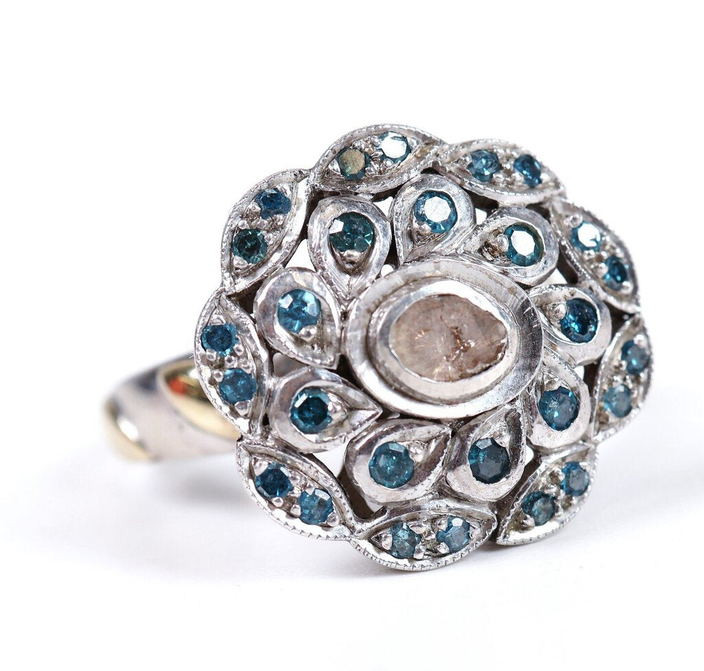 Sterling Polki Diamond and Blue Zircon Ring (7.25)
