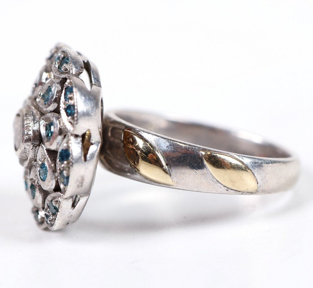 Sterling Polki Diamond and Blue Zircon Ring (7.25)