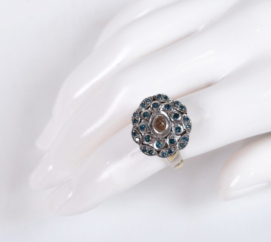 Sterling Polki Diamond and Blue Zircon Ring (7.25)