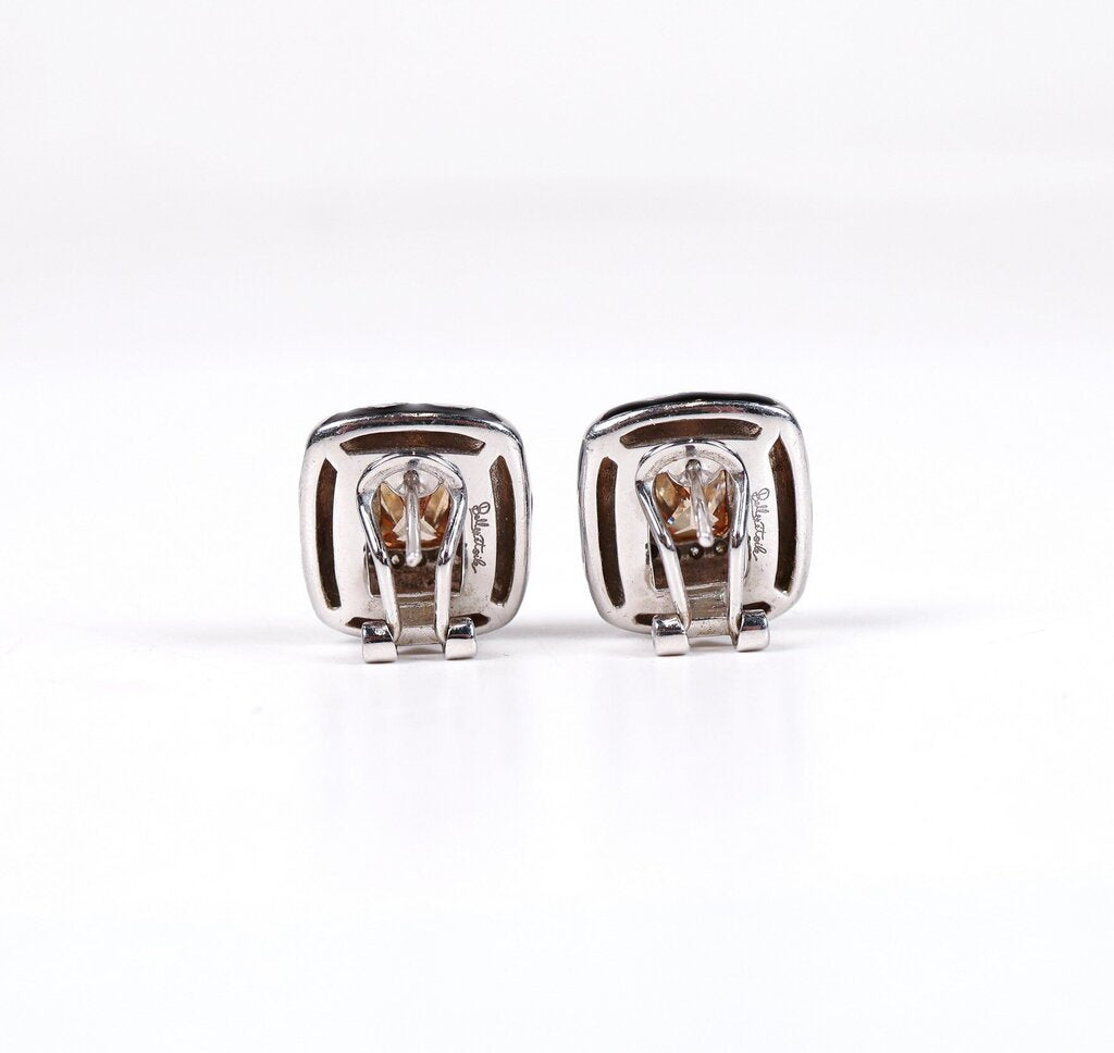 Sterling and Citrine Black Enamel Scroll Earrings